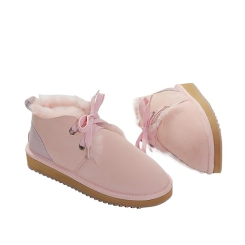 YGLEEULI Klassische Schneestiefel for Damen, natürliche Wolle gefüttert, Knöchel-Winterschuhe, warme Schuhe, lässige flache Stiefel für Damen(Pink,37) von YGLEEULI
