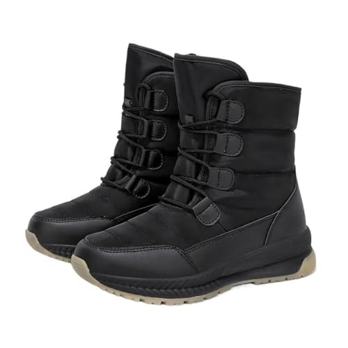 YGLEEULI Schneestiefel Damen wasserdicht warm halten Plüsch Plateauschuhe weibliche Schnürstiefel mit mittlerer Wade Winterschuhe für Damen(Black,5.5) von YGLEEULI