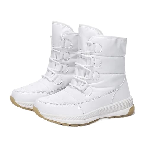 YGLEEULI Schneestiefel Damen wasserdicht warm halten Plüsch Plateauschuhe weibliche Schnürstiefel mit mittlerer Wade Winterschuhe für Damen(White,5.5) von YGLEEULI
