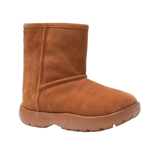 YGLEEULI Wildleder Leder Dicke Sohle Plattform Chunky Heels Frauen Schnee Stiefel Runde Zehe Slip Auf Einfarbig Winter Warme Weibliche Schuhe für Damen(Brown,39) von YGLEEULI