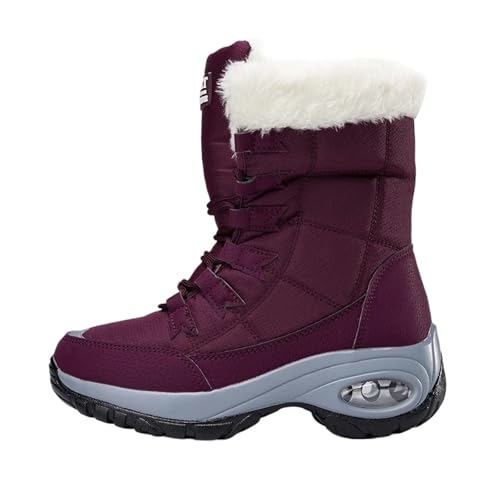 YGLEEULI Winterschuhe aus Plüsch for Damen, große Plateausohle, rutschfeste Schneestiefel, bequeme Arbeitsstiefel for den Außenbereich für Damen(Red,40) von YGLEEULI