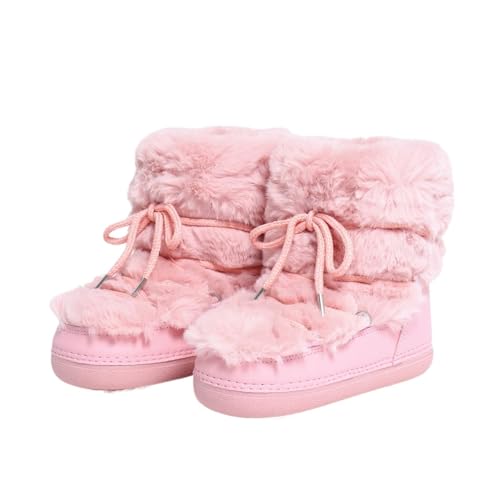 YGLEEULI Winterstiefel Schneestiefel Damen Skistiefel Flauschige, haarige Schnürstiefel mit Plateausohle und weißer Baumwolle für Damen(Pink short C4,35-36(22.5-23cm)) von YGLEEULI