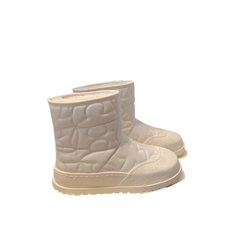 YGLEEULI Wolle Runde Zehen Dicke Sohle Flats Frauen Schneestiefel Einfarbig Klobigen Absätzen Slip On Winter Warm Prägnante Weibliche Schuhe für Damen(WHITE,35) von YGLEEULI