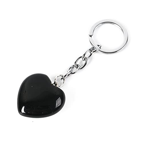 YGLINE Schlüsselanhänger mit natürlichem Herz, Kristallstein, Chakra, Reki, Heilkristall, Edelstein, Perlen, Schlüsselanhänger, Obsidian, Einheitsgröße von YGLINE