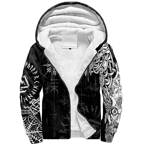 YGMIEYJ Viking Fleece Kapuzenpullover Nordic Myth Graphic Hoodie Dicker Sweatshirt Hoodie Vintage Athletic Hoodie Gym Jacke(Blue,XXL) von YGMIEYJ