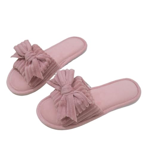 YGMNQAL Frauen Hausschuhe Offene Zehen Damen Bow Plüsch Offene Zehen Memory Foam Flauschige Hausschuhe(Pink,38-39) von YGMNQAL