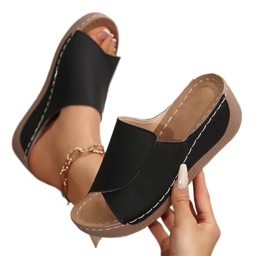 YGMNQAL Frauen Hausschuhe Offene Zehen Damen Hausschuhe Offene Spitze Atmungsaktive Damenschuhe Slides Damen(Black,39) von YGMNQAL