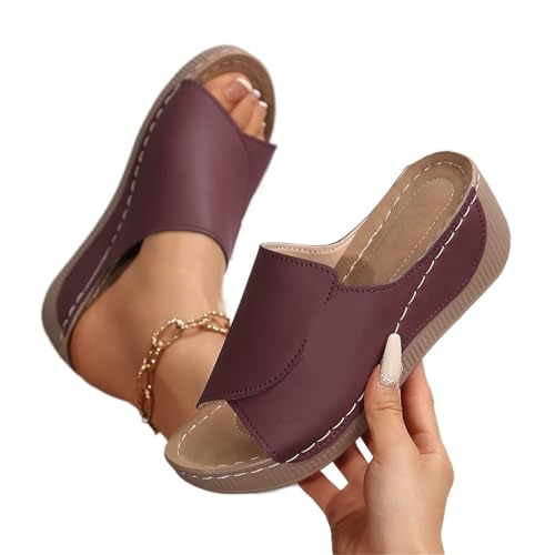 YGMNQAL Frauen Hausschuhe Offene Zehen Damen Hausschuhe Offene Spitze Atmungsaktive Damenschuhe Slides Damen(Red1,42) von YGMNQAL