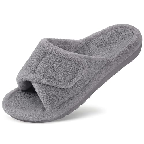 YGMNQAL Frauen Hausschuhe Offene Zehen Damen Hausschuhe Offene Zehenpartie Indoor Slide Gemütliche Flauschige(Grey,37) von YGMNQAL