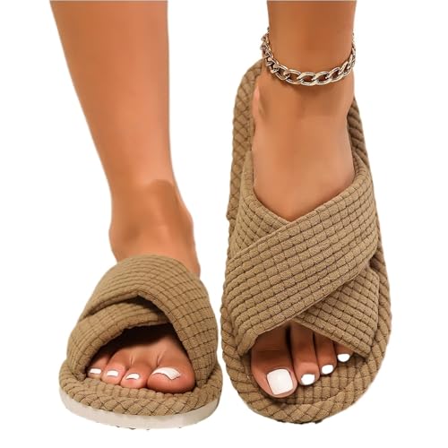 YGMNQAL Frauen Hausschuhe Offene Zehen Damen Hausschuhe Outdoor Indoor Slides Offene Zehen Pantoffeln(Khaki,38-39) von YGMNQAL