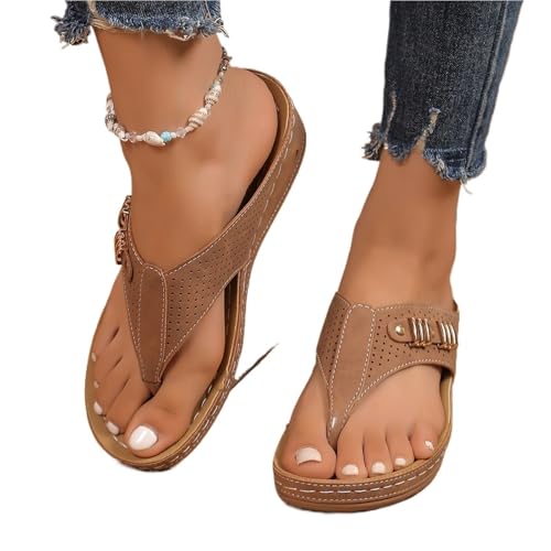 YGMNQAL Frauen Hausschuhe Offene Zehen Damen Hausschuhe Rutschfeste Weiche Plateauschuhe Sandalen Slides Damen(Brown,43) von YGMNQAL