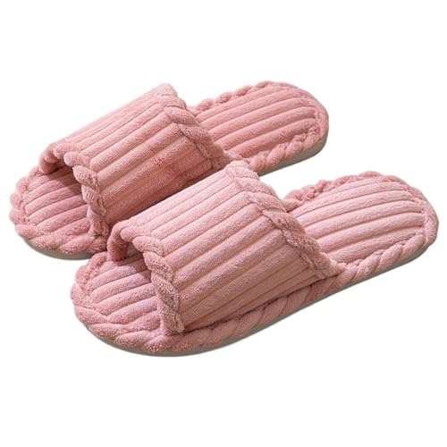 YGMNQAL Frauen Hausschuhe Offene Zehen Damen-Hausschuhe for drinnen und zu Hause mit gestreiften Baumwoll-Hausschuhen mit offener Spitze(Pink,36-37) von YGMNQAL