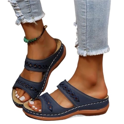 YGMNQAL Frauen Hausschuhe Offene Zehen Damen Sandalen Hausschuhe Offene Zehenpartie Outdoor Indoor Slipper Schuhe(Blue,42) von YGMNQAL