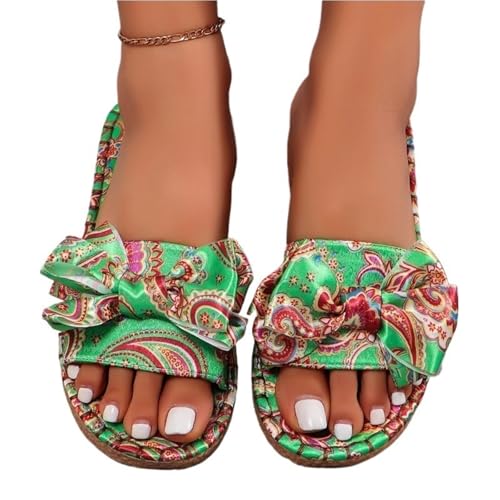 YGMNQAL Frauen Hausschuhe Offene Zehen Frauen Bogen Hausschuhe Offene Spitze Casual Flats Schuhe Hausschuhe(Green,36) von YGMNQAL