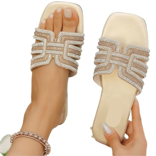 YGMNQAL Frauen Hausschuhe Offene Zehen Frauen Casual Hausschuhe Offene Spitze Sandalen Schuhe Flache Slides(Beige,37) von YGMNQAL