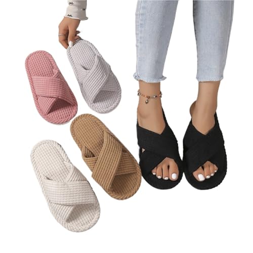 YGMNQAL Frauen Hausschuhe Offene Zehen Frauen Hausschuhe Hause Band Offene Spitze Schuhe Frau Indoor Slipper Licht(Black,38-39) von YGMNQAL