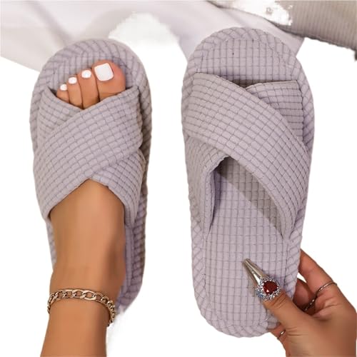 YGMNQAL Frauen Hausschuhe Offene Zehen Frauen Hausschuhe Hause Band Offene Spitze Schuhe Frau Indoor Slipper Licht(Grey,40-41) von YGMNQAL