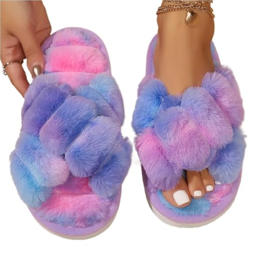 YGMNQAL Frauen Hausschuhe Offene Zehen Hausschuhe Damen Slides Home Flip Flops Indoor Warm Anti Slip Slipper(Color 3,38-39) von YGMNQAL
