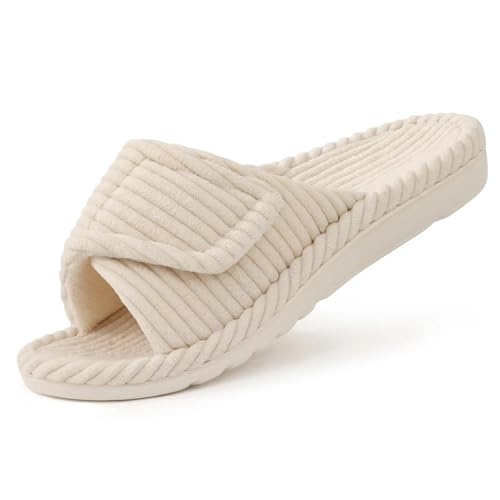 YGMNQAL Frauen Hausschuhe Offene Zehen Hausschuhe For Damen, Offene Zehenpartie, Schlafzimmer-Slides, Baumwollschuhe(Beige,41) von YGMNQAL