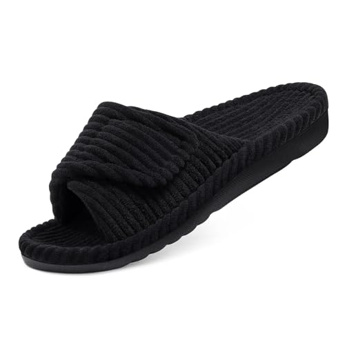 YGMNQAL Frauen Hausschuhe Offene Zehen Hausschuhe For Damen, Offene Zehenpartie, Schlafzimmer-Slides, Baumwollschuhe(Black,41) von YGMNQAL