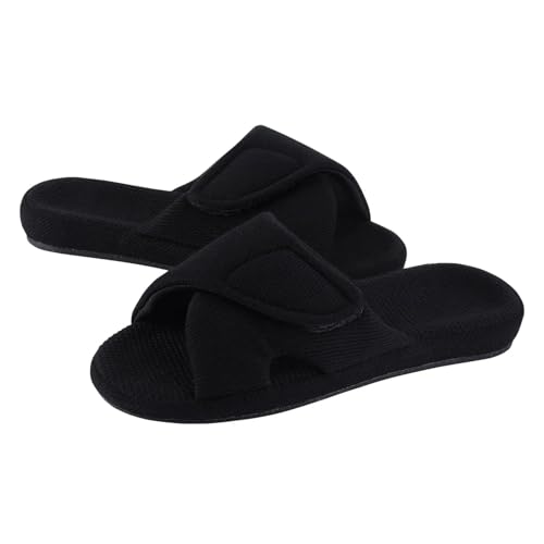YGMNQAL Frauen Hausschuhe Offene Zehen Hausschuhe For Damen, Offene Zehenpartie, Schlafzimmer-Slides, Baumwollschuhe(Black 3,40) von YGMNQAL