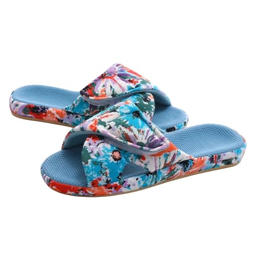 YGMNQAL Frauen Hausschuhe Offene Zehen Hausschuhe For Damen, Offene Zehenpartie, Schlafzimmer-Slides, Baumwollschuhe(Blue 2,40) von YGMNQAL