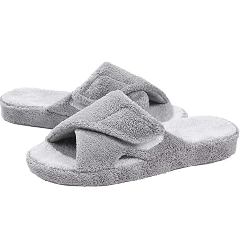 YGMNQAL Frauen Hausschuhe Offene Zehen Hausschuhe For Damen, Offene Zehenpartie, Schlafzimmer-Slides, Baumwollschuhe(Grey 2,41) von YGMNQAL