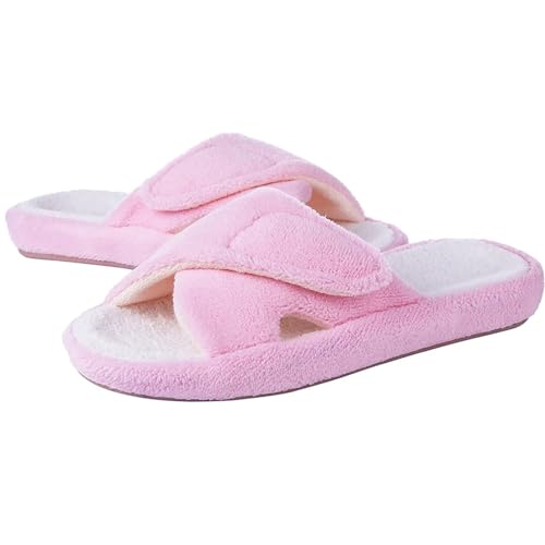 YGMNQAL Frauen Hausschuhe Offene Zehen Hausschuhe For Damen, Offene Zehenpartie, Schlafzimmer-Slides, Baumwollschuhe(Pink,37) von YGMNQAL