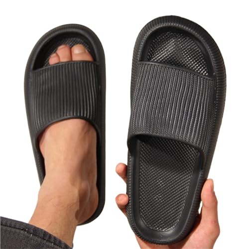 YGMNQAL Frauen Hausschuhe Offene Zehen Hausschuhe Home Damen Tragen Rutschfeste Schuhe Mit Weicher Sohle, Einfache(Black,40-41) von YGMNQAL