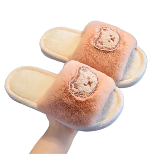 YGMNQAL Frauen Hausschuhe Offene Zehen Mädchen Hausschuhe Offene Spitze Einfarbig Hause Outdoor Kinder Sliders Winter(Pink,32 for (19-20CM)) von YGMNQAL
