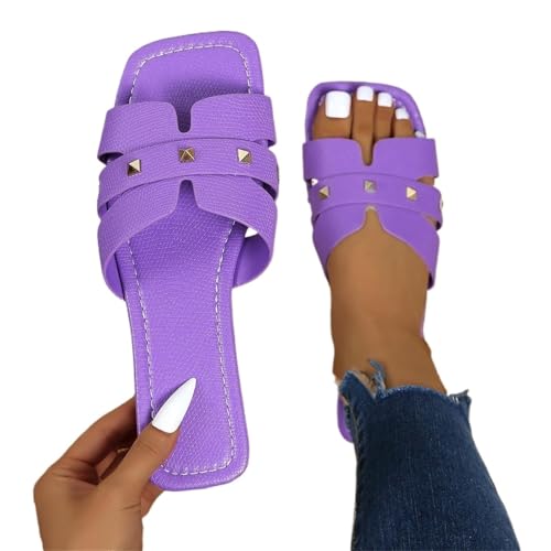 YGMNQAL Frauen Hausschuhe Offene Zehen Rutschfeste Hausschuhe For Frauen Bottom Open Toe Outdoor Slides(Purple,39) von YGMNQAL