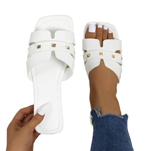 YGMNQAL Frauen Hausschuhe Offene Zehen Rutschfeste Hausschuhe For Frauen Bottom Open Toe Outdoor Slides(White,42) von YGMNQAL