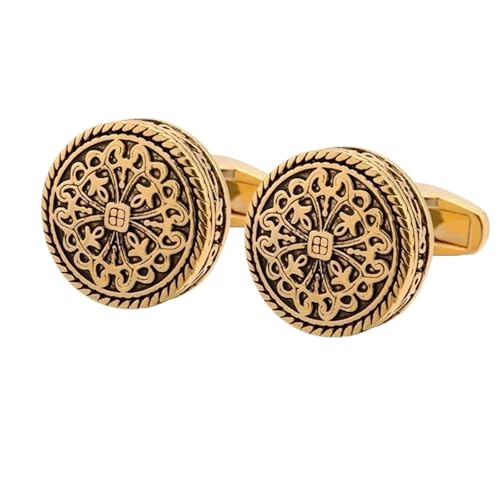 YGMNQAL Manschettenknöpfe 1 Paar geschnitzte antike Farbmuster-Manschettenknöpfe Bankett-Anzug-Hemd-Manschettenknöpfe Herrenschmuck(Antique Gold) von YGMNQAL