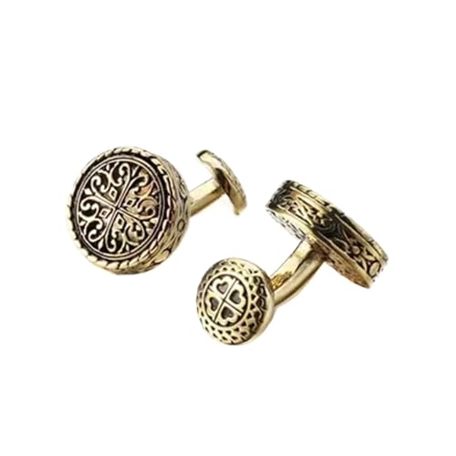 YGMNQAL Manschettenknöpfe 1 Paar geschnitzte antike Farbmuster-Manschettenknöpfe Bankett-Anzug-Hemd-Manschettenknöpfe Herrenschmuck(Gold01) von YGMNQAL