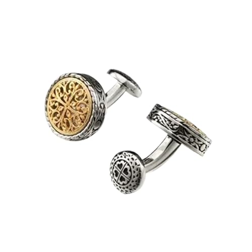YGMNQAL Manschettenknöpfe 1 Paar geschnitzte antike Farbmuster-Manschettenknöpfe Bankett-Anzug-Hemd-Manschettenknöpfe Herrenschmuck(Silver and Gold) von YGMNQAL