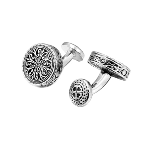 YGMNQAL Manschettenknöpfe 1 Paar geschnitzte antike Farbmuster-Manschettenknöpfe Bankett-Anzug-Hemd-Manschettenknöpfe Herrenschmuck(Silver01) von YGMNQAL
