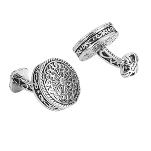 YGMNQAL Manschettenknöpfe 1 Paar geschnitzte antike Farbmuster-Manschettenknöpfe Bankett-Anzug-Hemd-Manschettenknöpfe Herrenschmuck(Silver02) von YGMNQAL