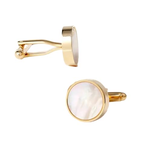 YGMNQAL Manschettenknöpfe Männer Schmuck Manschettenknöpfe Runde Shell Manschettenknöpfe Hochzeit Bankett Bräutigam Manschettenknöpfe Kupfer Manschettenknöpfe(Gold) von YGMNQAL