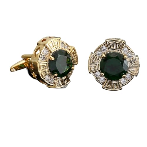 YGMNQAL Manschettenknöpfe Manschettenknöpfe mit Zirkon-Ärmelnieten, Manschettenknöpfe for Herrenhemden, Kristall-Kupfer-Manschettenknöpfe, Manschettenknöpfe(Gold Green) von YGMNQAL