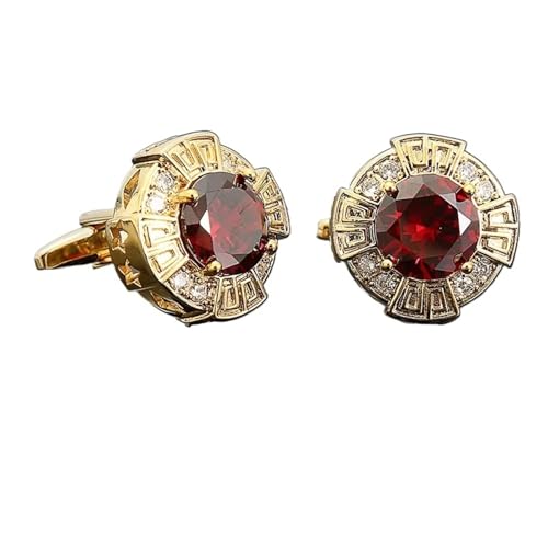 YGMNQAL Manschettenknöpfe Manschettenknöpfe mit Zirkon-Ärmelnieten, Manschettenknöpfe for Herrenhemden, Kristall-Kupfer-Manschettenknöpfe, Manschettenknöpfe(Gold Red) von YGMNQAL