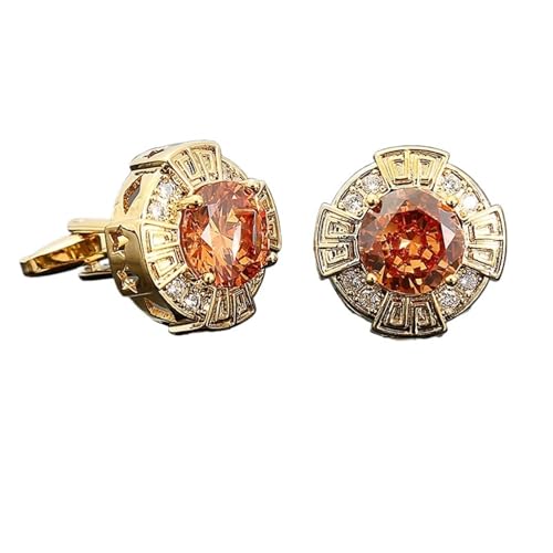 YGMNQAL Manschettenknöpfe Manschettenknöpfe mit Zirkon-Ärmelnieten, Manschettenknöpfe for Herrenhemden, Kristall-Kupfer-Manschettenknöpfe, Manschettenknöpfe(Gold Yellow) von YGMNQAL