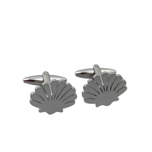 YGMNQAL Manschettenknöpfe Muschelförmige fächerförmige Edelstahl-Manschettenknöpfe, Anzug-Hemd-Manschetten, formelle Business-Accessoires(Silver) von YGMNQAL
