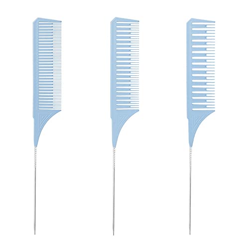 YGMXZL 3 Stücke Nadelstielkamm,Premium Nadelstielkamm,Strähnenkamm Färbekamm Friseurkamm für Melieren, Färben und Styling,Profi Spezialsträhnenkamm Styling für Männer und Frauen (Blau) von YGMXZL