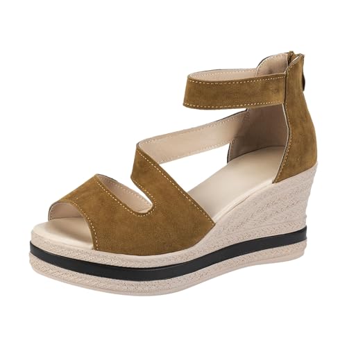 YGNAOTAN Damen Plattform Pantoletten Espadrilles Casual Keilsandalen Frauen Sommerschuhe Plateau Sandalen Freizeit Strand Römersandalen Bequem Atmungsaktiv Strandsandalen (Brown, 42) von YGNAOTAN