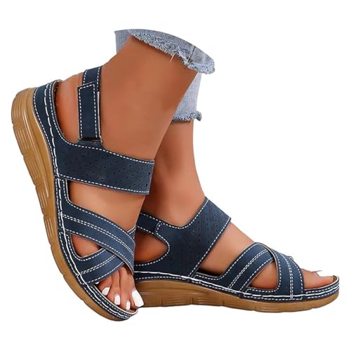 YGNAOTAN Damen Plattform Pantoletten Keilsandalen Sandaletten Mit Absatz Plateau Offener Hausschuhe Für Breite Füße High Heels Hausschuhe (Navy, 37) von YGNAOTAN