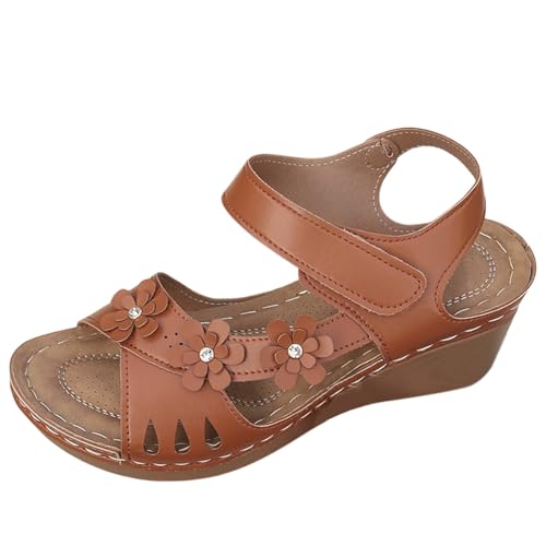 YGNAOTAN Damen Plattform Pantoletten mit Absatz Keilsandalen Sandaletten Plateau Offener Hausschuhe Freizeit Strand Römersandalen High Heels Hausschuhe (Brown, 40) von YGNAOTAN