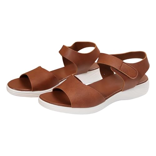YGNAOTAN Damen Sandalen Elegant Sommerschuhe Espadrilles Casual Keilsandalen Frauen Plateau Offener Hausschuhe Freizeit Strand Römersandalen High Heels Hausschuhe (Brown, 36) von YGNAOTAN