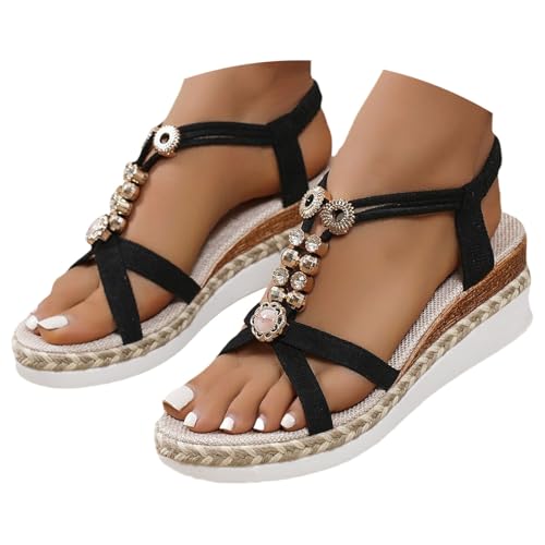 YGNAOTAN Damen Sandalen Elegant Sommerschuhe Keilsandalen Sandaletten Mit Absatz Plateau Bequem Sommer Strandsandalen Für Breite Füße High Heels Hausschuhe (Black, 42) von YGNAOTAN