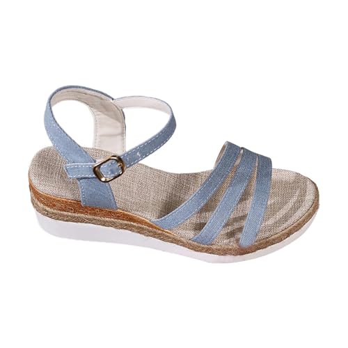 YGNAOTAN Damen Sandalen Elegant Sommerschuhe Keilsandalen Sandaletten Mit Absatz mit offener Zehenpartie Plateau Sandals mit Verstellbarem Riemen Bequem Bequem Atmungsaktiv Strandsandalen (Blue, 38) von YGNAOTAN