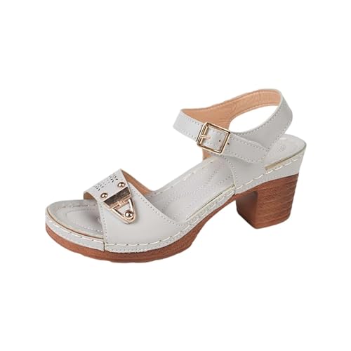 YGNAOTAN Damen Sandalen mit Keilabsatze Elegant Schlappen Pumps Sommerschuhe mit Blockabsatz Sandalette Freizeit Strand Römersandalen Schicke Plateau Absatzschuhe (Grey, 41) von YGNAOTAN